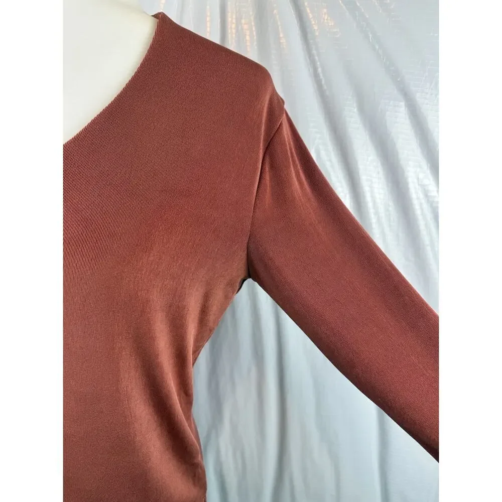 Chico's Travelers Crystal V Top NWT Burnt Sienna 3/4 Sleeve Size 1 Med 8/10